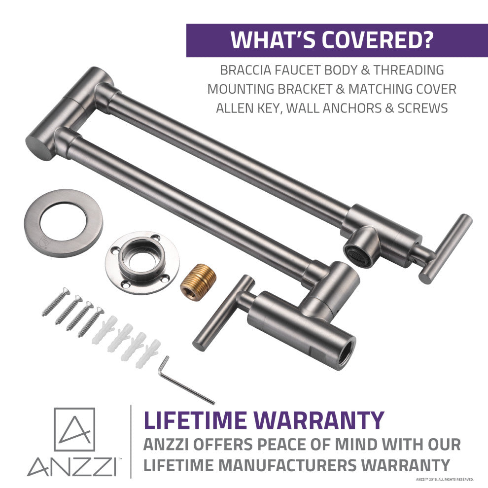 Braccia Series 24" Wall Mounted Pot Filler, Brushed Nickel