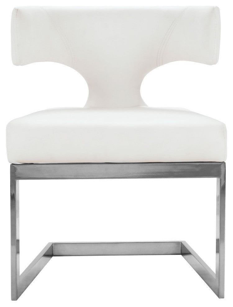 Alexandra Dining Chair, White Faux Leather, Rich Chrome Metal Base