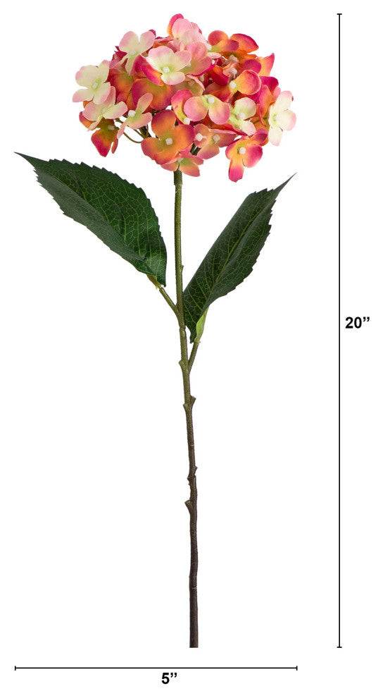 20" Artificial Hydrangea Flower Stems, Set of 3, Pink
