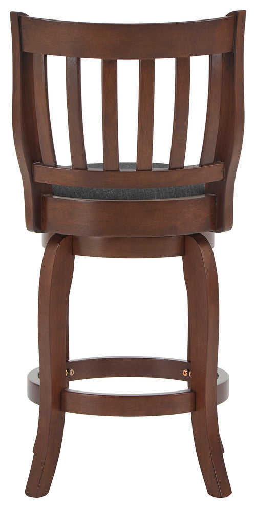 Rosann Slat Back Linen 24" Swivel Counter Stool, Dark Grey