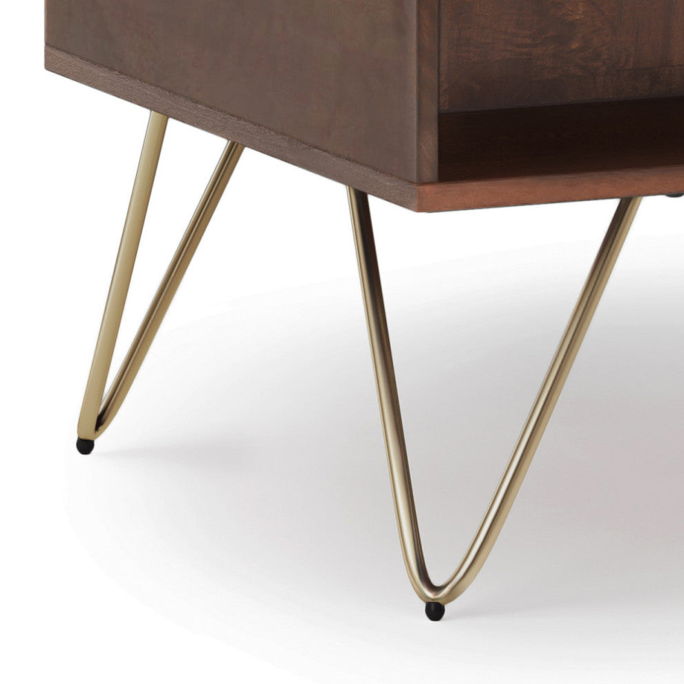 Hunter Lift Top Coffee Table in Oak Veneer, Umber Brown and Gold