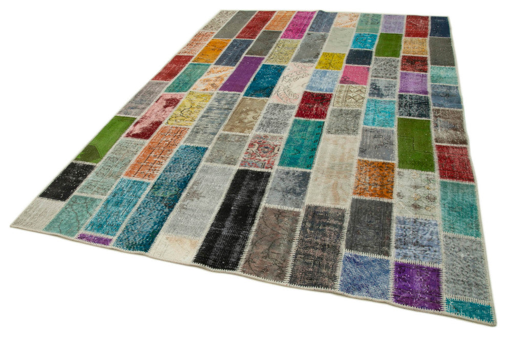 Rug N Carpet - Hand-Knotted Turkish 6' 7" x 9' 11" Contemporary Patchwork Rug