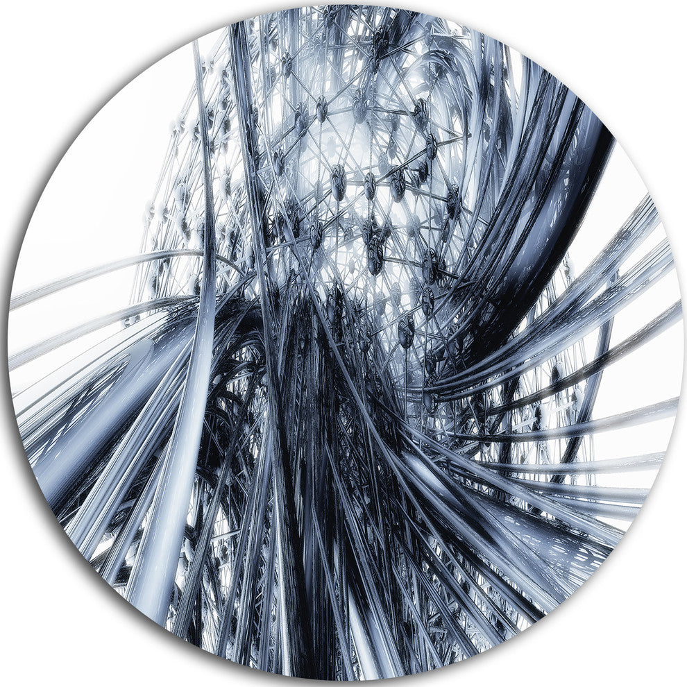 Fractal Black N White Connected Stripes, Art Round Metal Wall Art, 23"