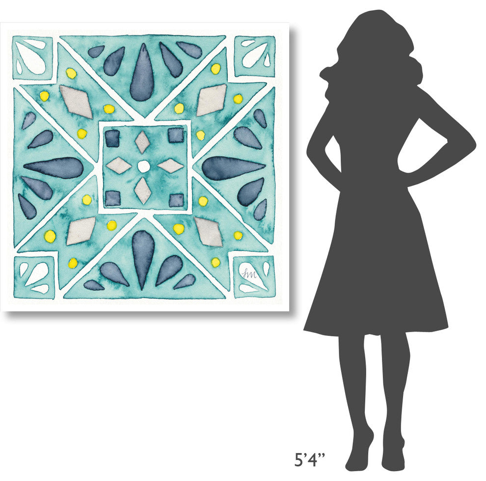 "Garden Getaway Tile IX Teal" Digital Paper Print by Laura Marshall, 42"x42"