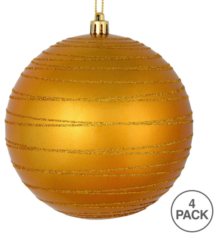 Vickerman N187630D 4" Antique Gold Candy Finish Ball Ornament With Glitter Lines