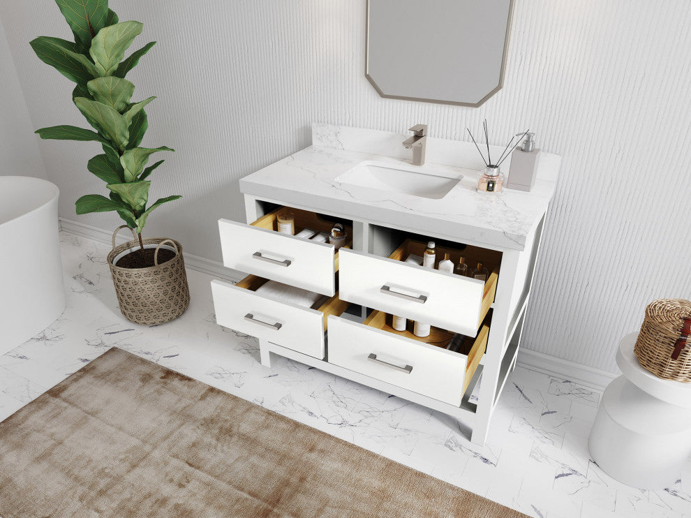 Parker 42 Single Sink Bath Vanity in White 2" Empira Quartz