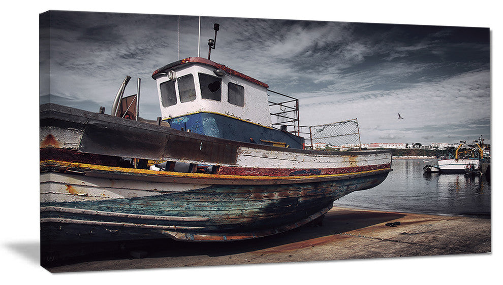 Old Fishing Boat, Boat Canvas Art Print, 32"x16"