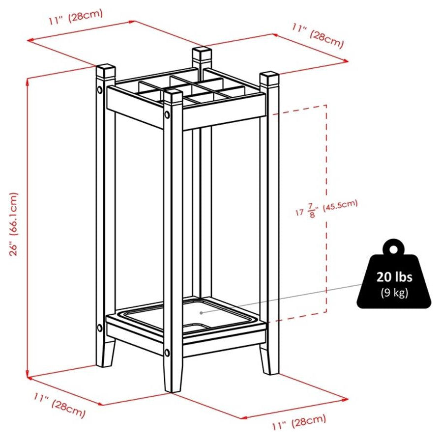 Pemberly Row Transitional Solid Wood Umbrella Stand with Tray in Espresso