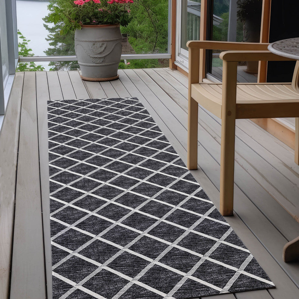 Indoor/Outdoor York YO1 Black Machine Washable 2'3" x 12' Rug