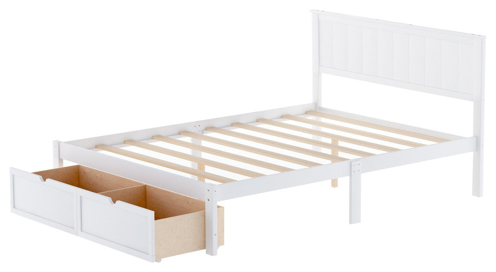 Gewnee Full Size Platform Bed with Under-bed Drawers, White