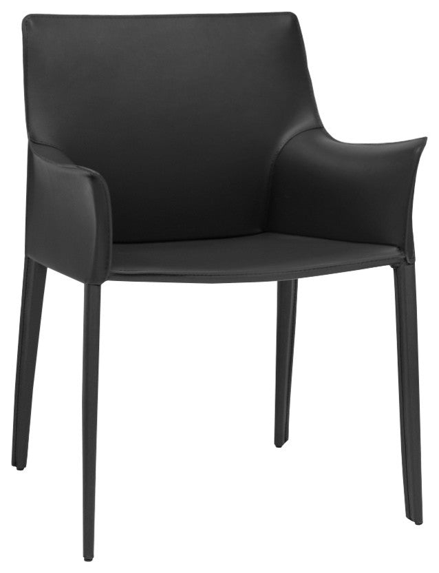 Colt Leather Dining Armchair with Leather Legs, Black
