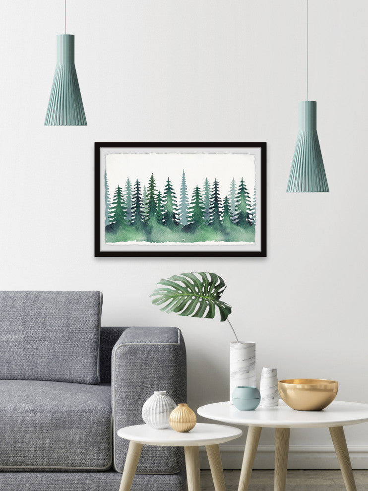 "Green Pine Forest" Framed Painting Print, 12x8