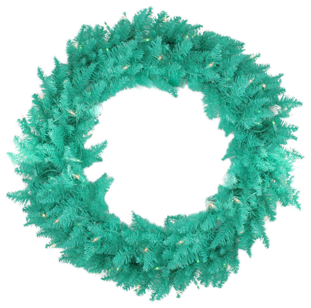 48" Pre-Lit Seafoam Ashley Spruce Christmas Wreath, Clear and Green Lights
