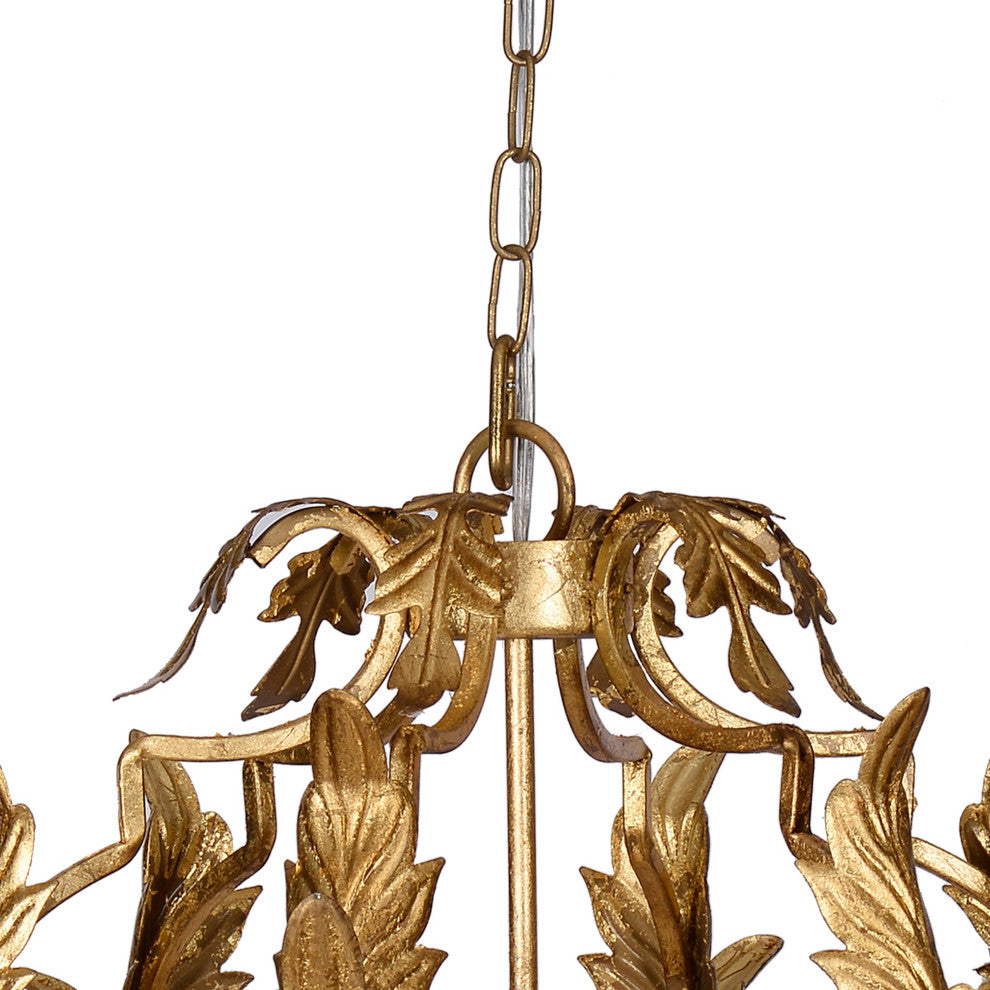 Benzara BM285187 Luxury Grade 3 Light Chandelier, Acanthus Leaf, Gold Finish