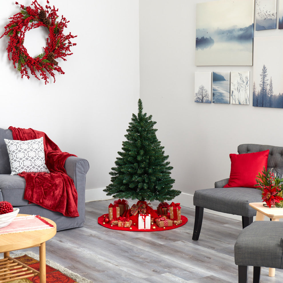 4' Northern Rocky Spruce Faux Xmas Tree W/100 Clear Lights & Bendable Branches