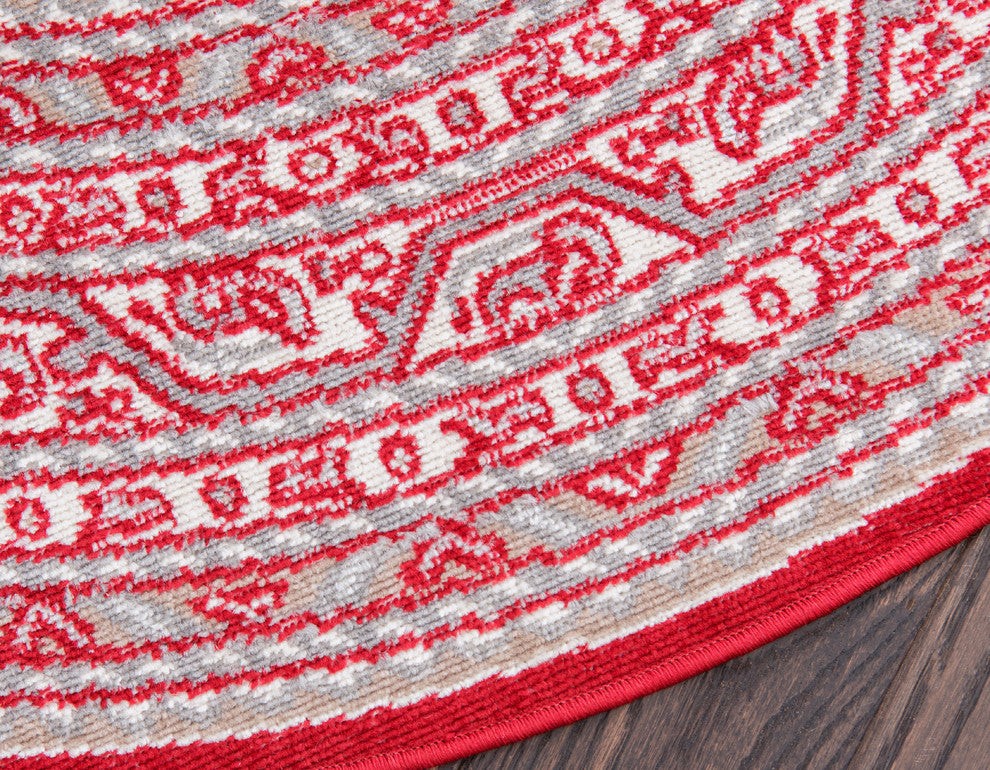 Unique Loom Red Allover Williamsburg 5' Round Rug