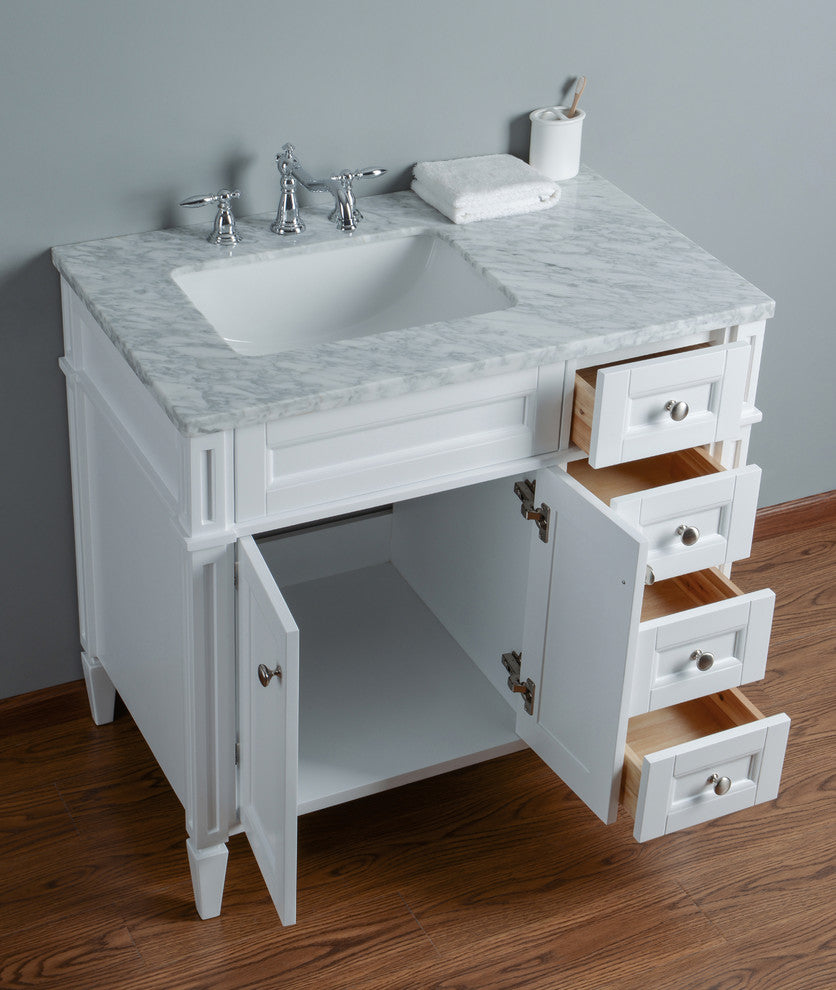 Stufurhome Anastasia French Bathroom Vanity, White, 36" Single Sink