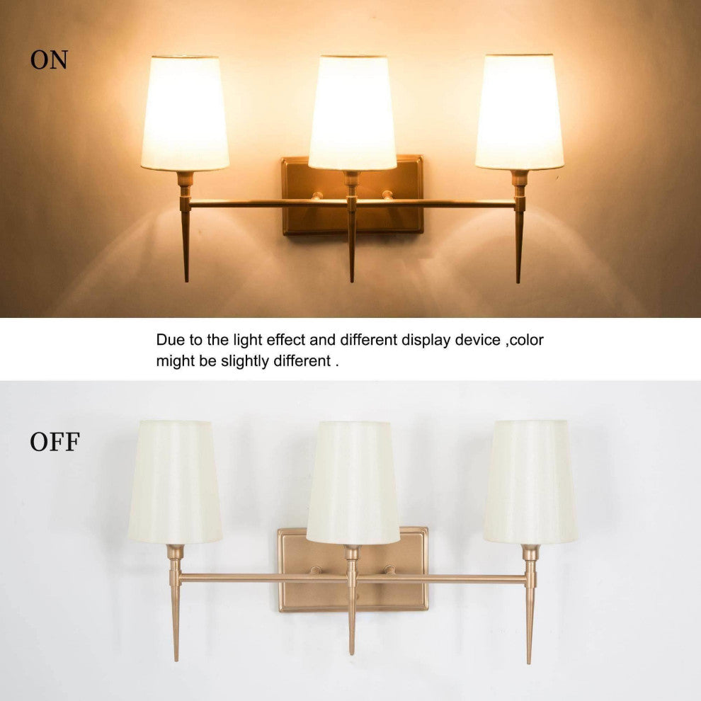LNC Glod Traditional Bathroom Vanity Light With Fabric Shade, 3 Lights