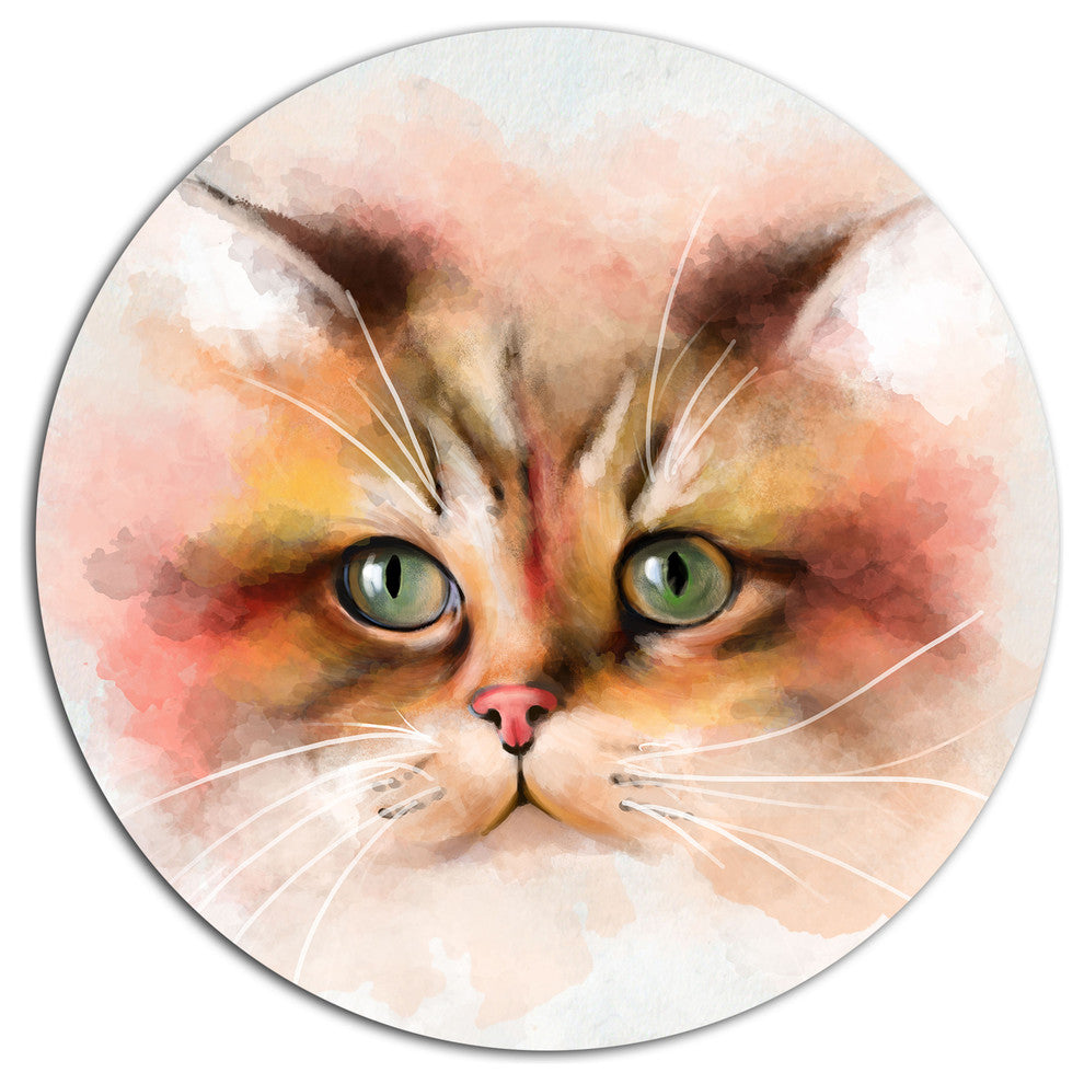 Attractive Brown Cat Watercolor, Animal Large Disc Metal Wall Art, 23"