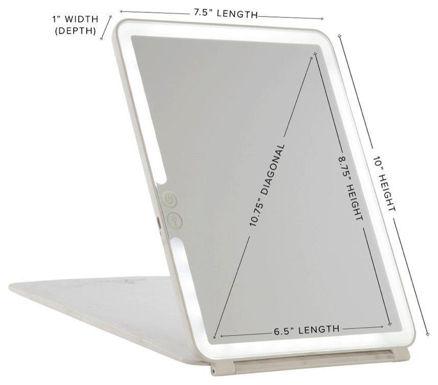Touch Pad 2.0 Rechargeable LED Makeup Mirror with Flip Cover, White Marble