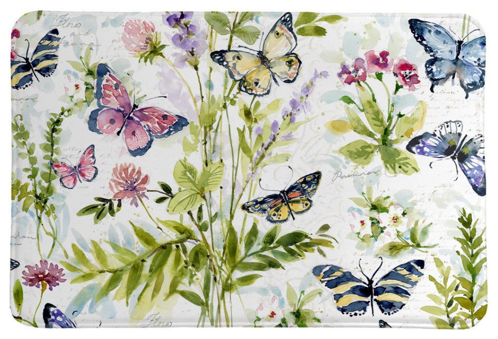 Laural Home Watercolor Butterflies Memory Foam Rug