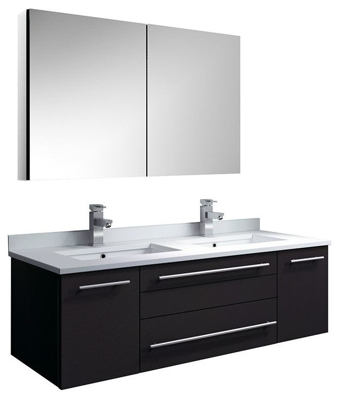 Fresca Lucera 48" Wall Hung Double Sink Bathroom Vanity With Medicine Cabinet