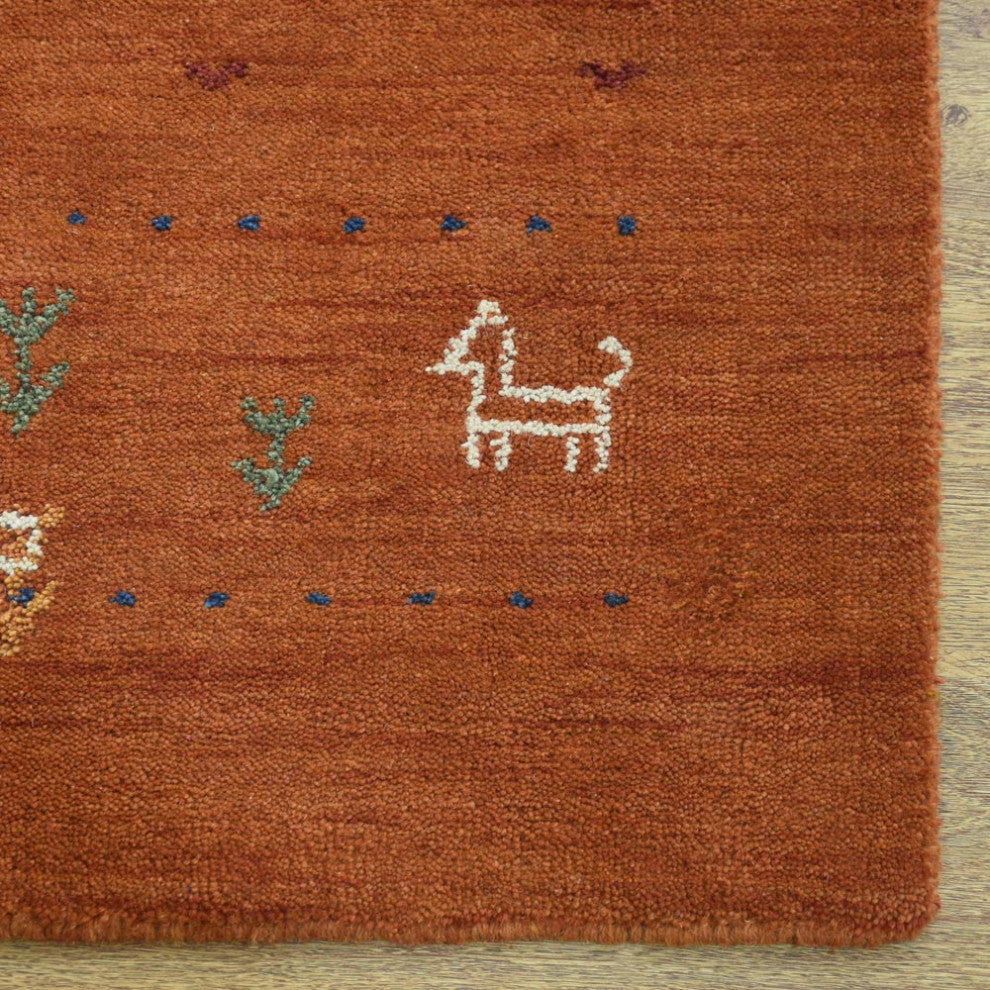 HAND KNOTTED LOOM WOOL ECO-FRIENDLY AREA RUGS- Rectangle, Orange, Contemporary