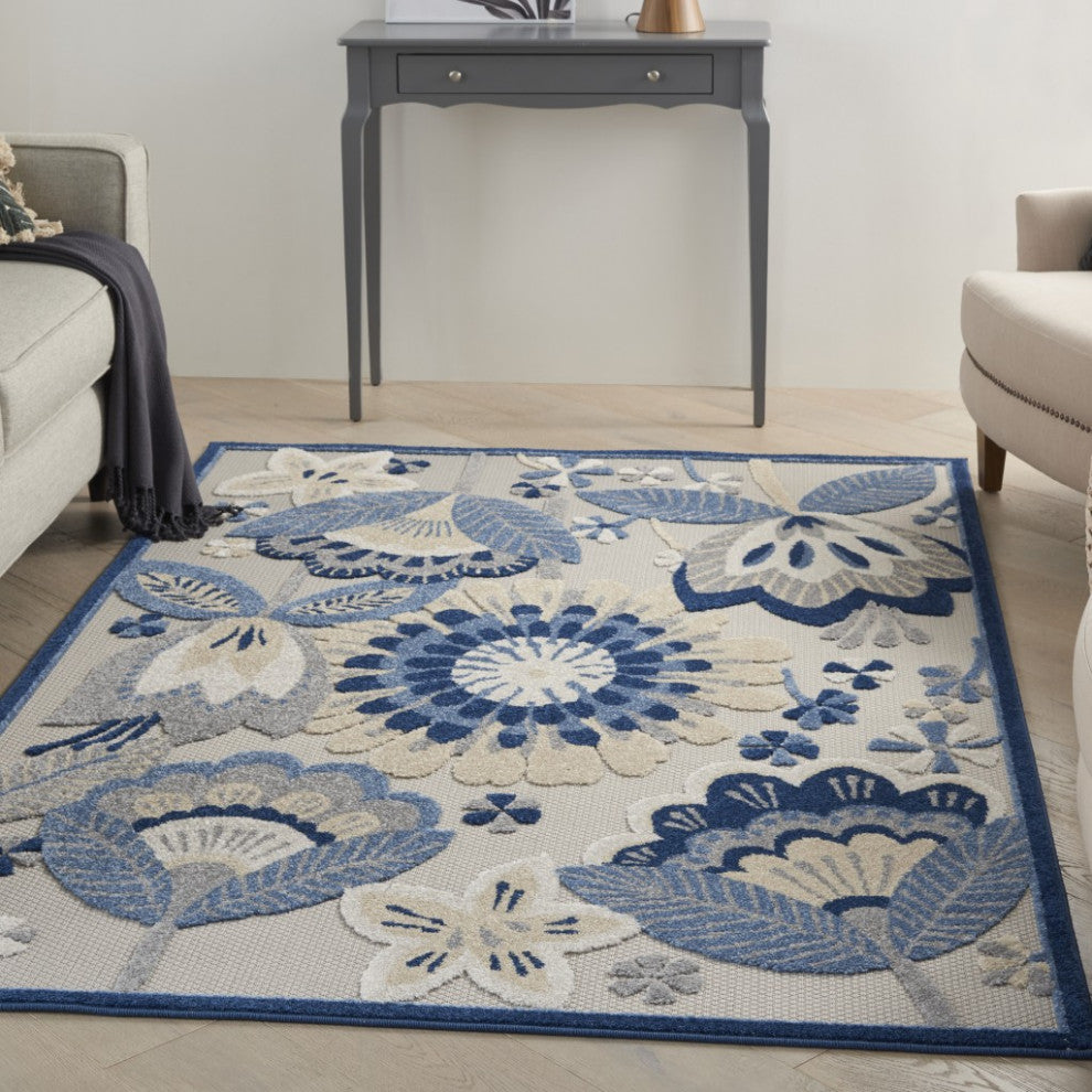 6 x 9' Blue and Gray Indoor Outdoor Area Rug