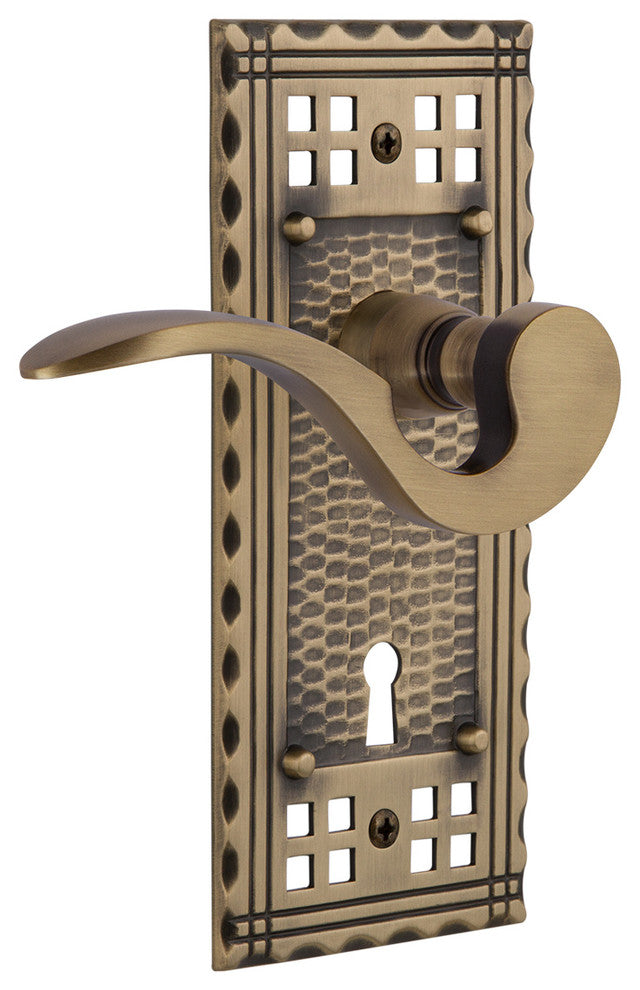 Craftsman Plate With Keyhole Manor Lever, Antique Brass, Left-Handed