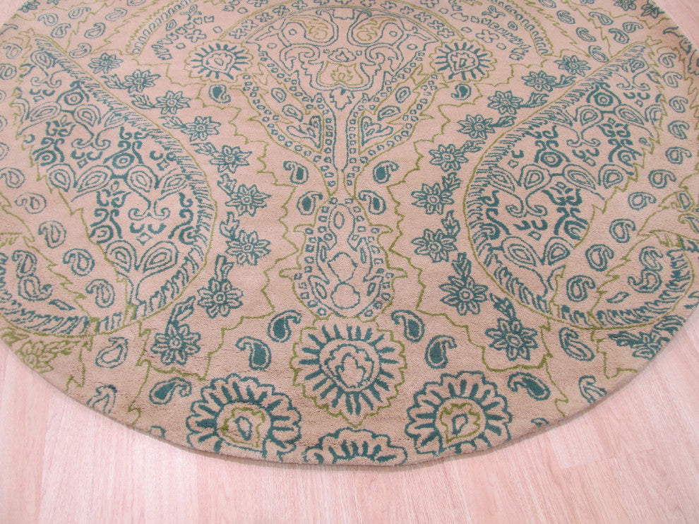 Green Transitional Paisley Jain Area Rug