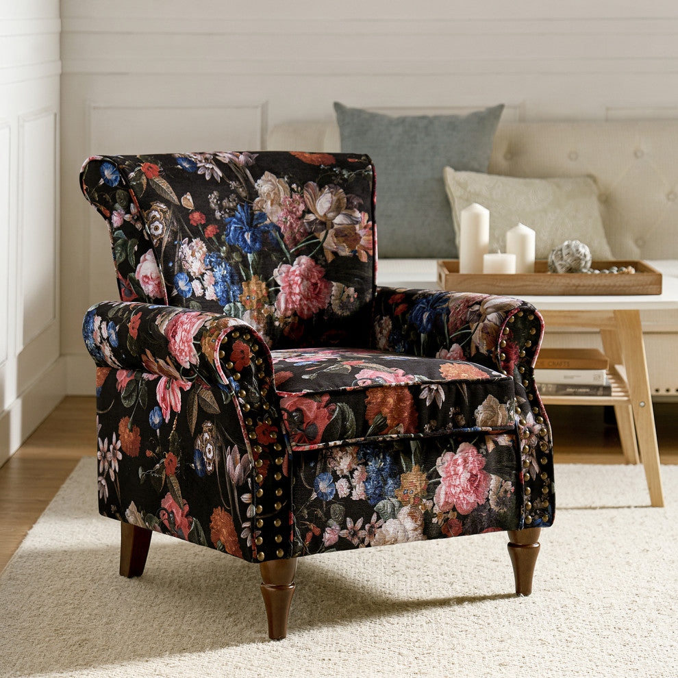 Wooden Upholstered Armchair, Black