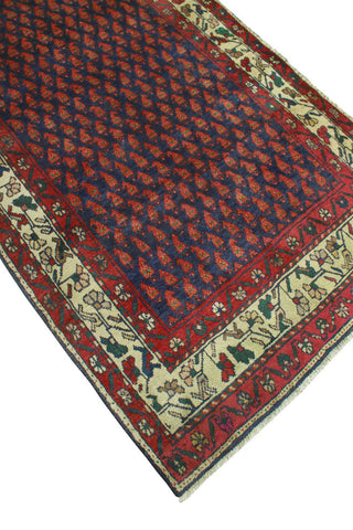 Fine Vintage Distressed Stephani Navy/Burgundy Runner, 3'8 x 8'9