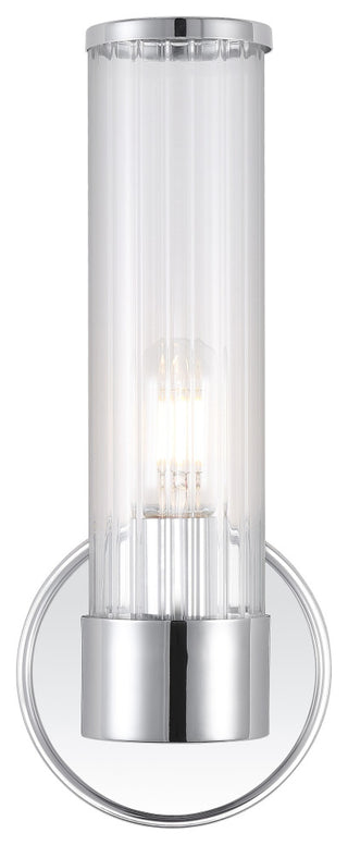 Cecil Tall Cylinder Iron/Striped Glass Modern LED Vanity, Chrome, 1-Light