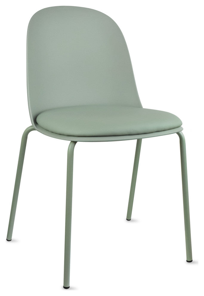 Set of 4 Stackable Dining Stacking Chairs With Padded Seat Faux Leather Metal, Green