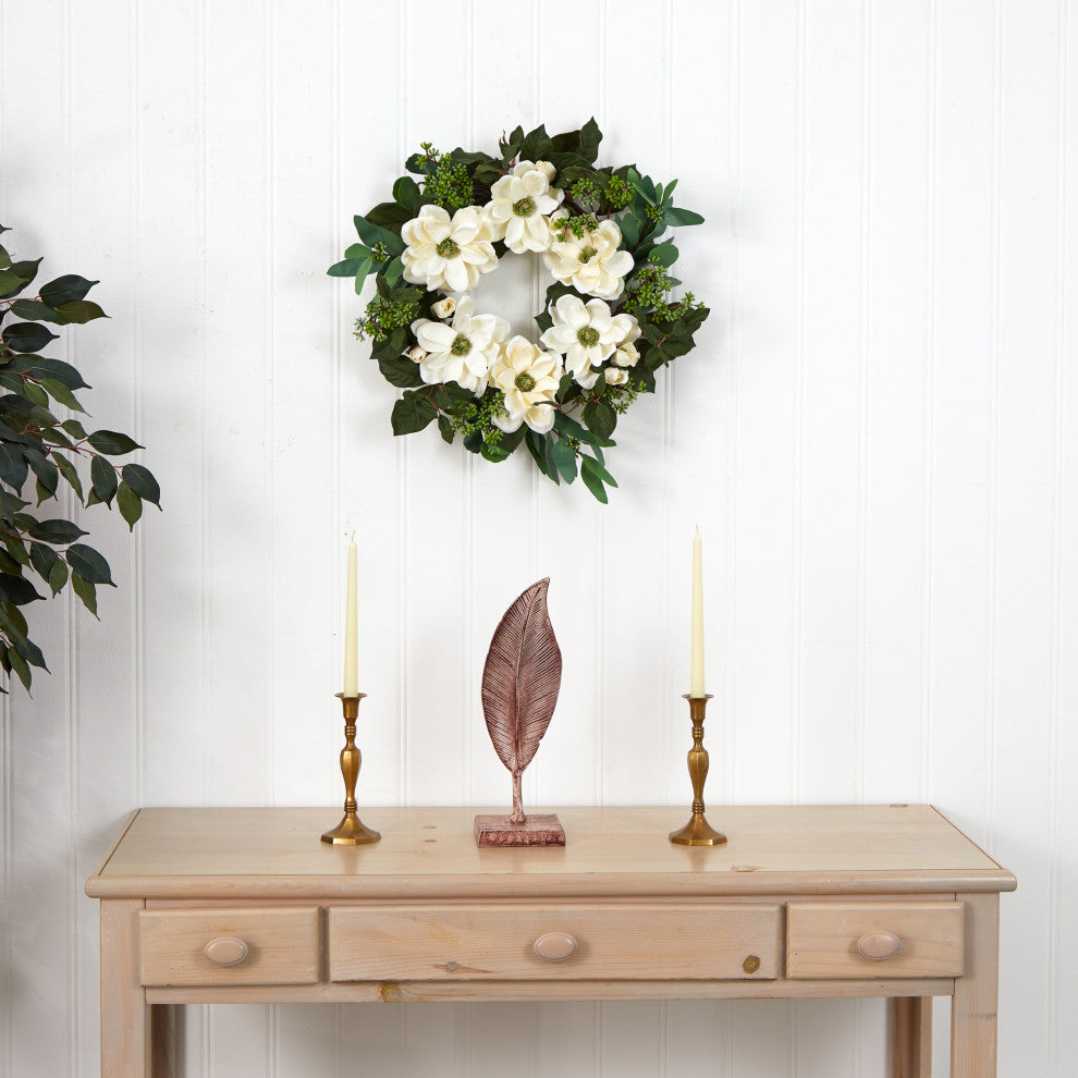23" Magnolia, Eucalyptus and Berries Artificial Wreath