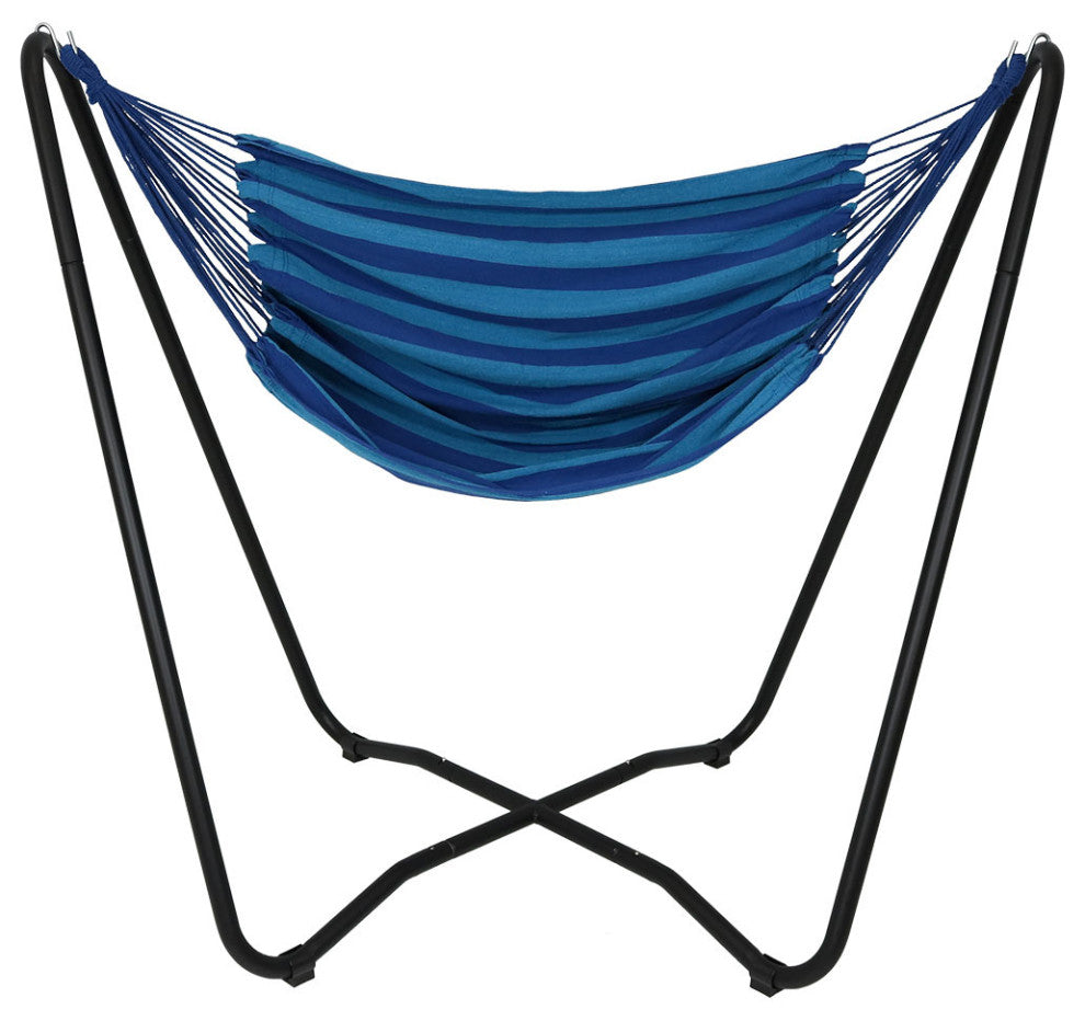 Sunnydaze Hanging Hammock Chair Swing With Space-Saving Stand, Beach Oasis
