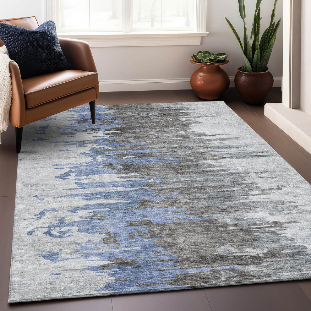 Premium Machine Washable Mayfield AMF704 Blue 5' x 7'6" Rug