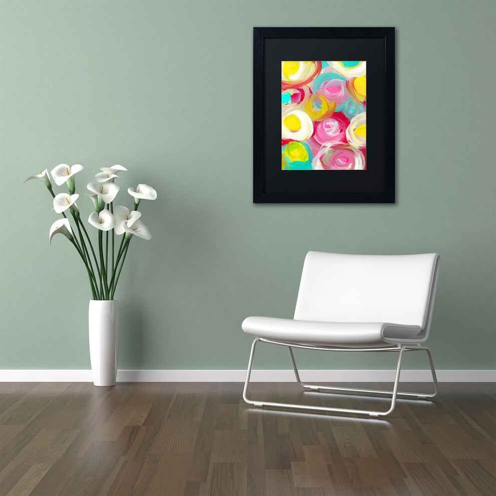 ''Rose Garden Circles Vertical 1'' Framed Art, Black Frame, Black Matte, 14x11
