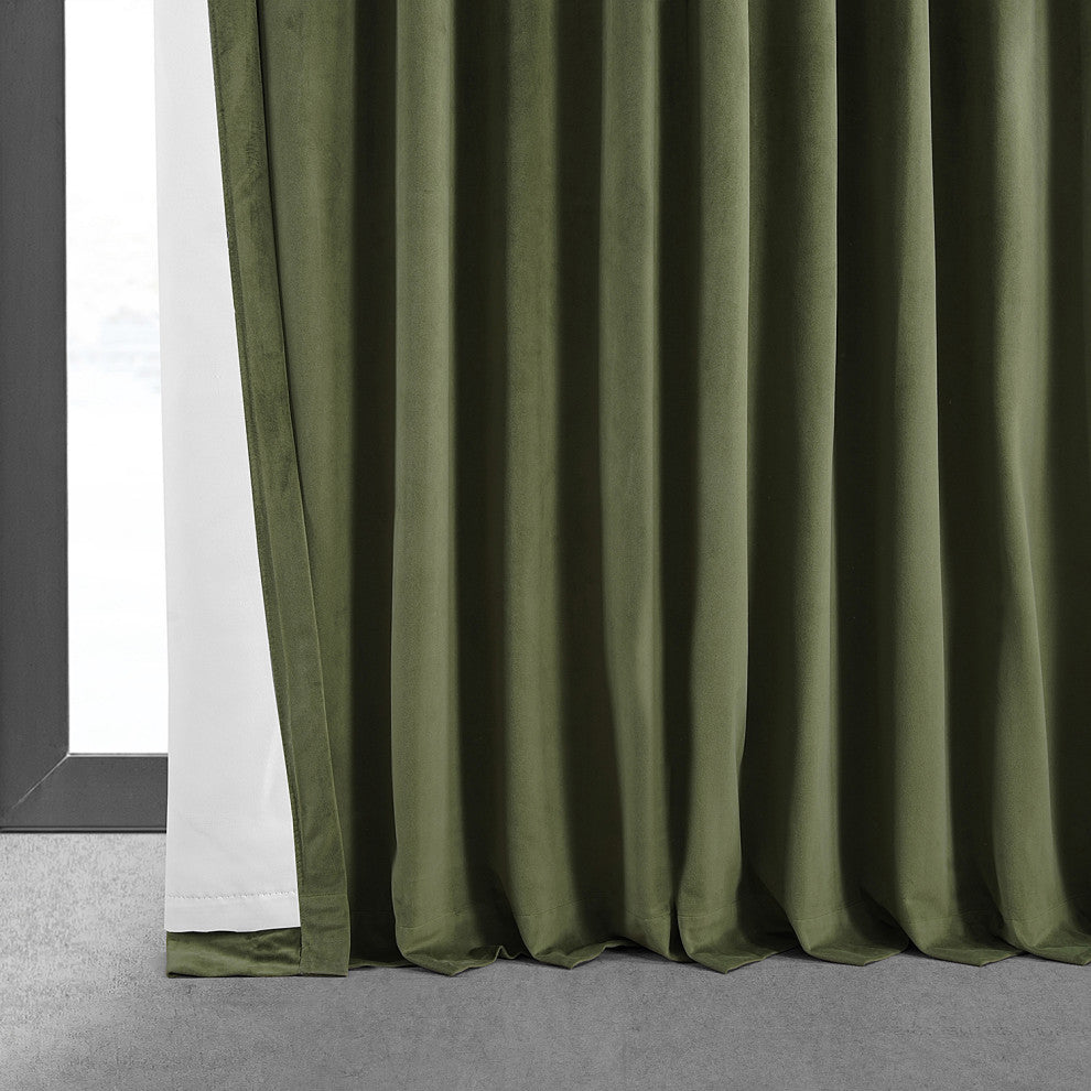 Extra Wide Blackout Velvet Curtain Single Panel, Hunter Green, 100w X 96l