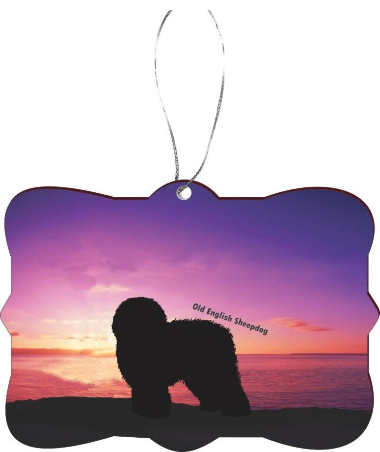 Old English Sheepdog Dog at Sunset Design Rectangle Christmas Tree Ornament