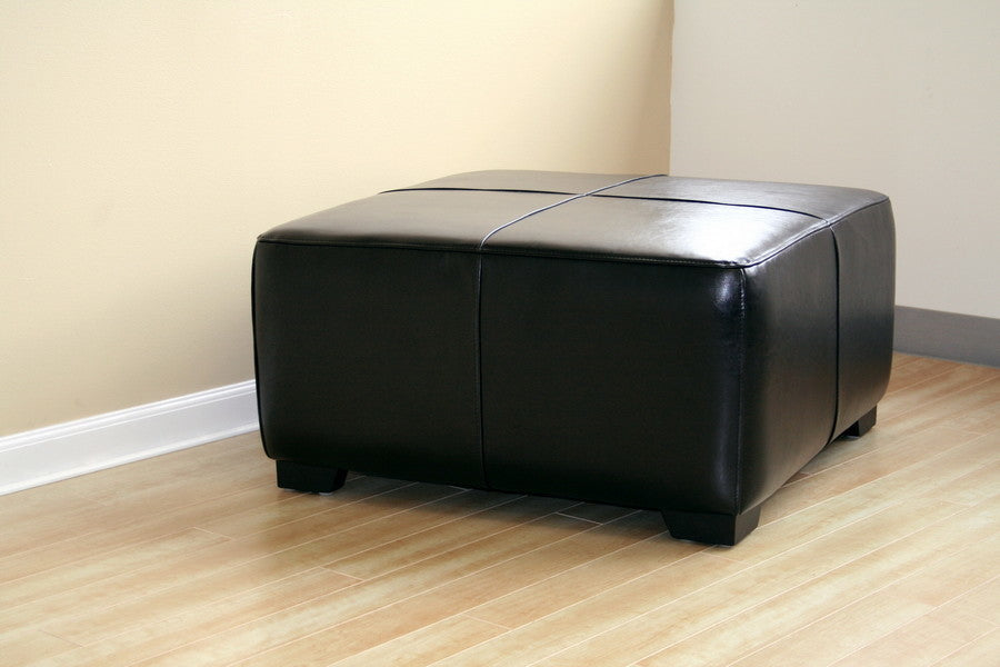Baxton Studio Black Full Leather Square Ottoman Footstool