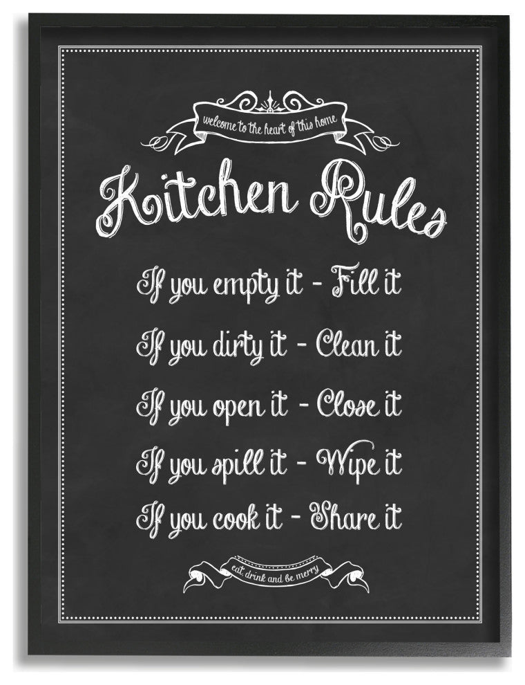 Stupell Industries Kitchen Rules Chalkboard Vintage Sign, 24"x30", Black Framed