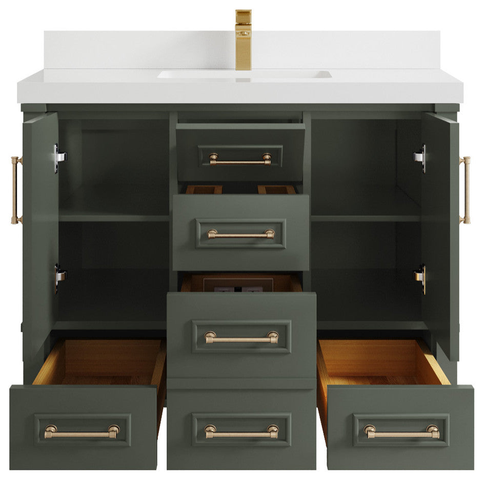 Aberdeen 42 Single Sink Bath Vanity in Pewter Green 2" White Quartz