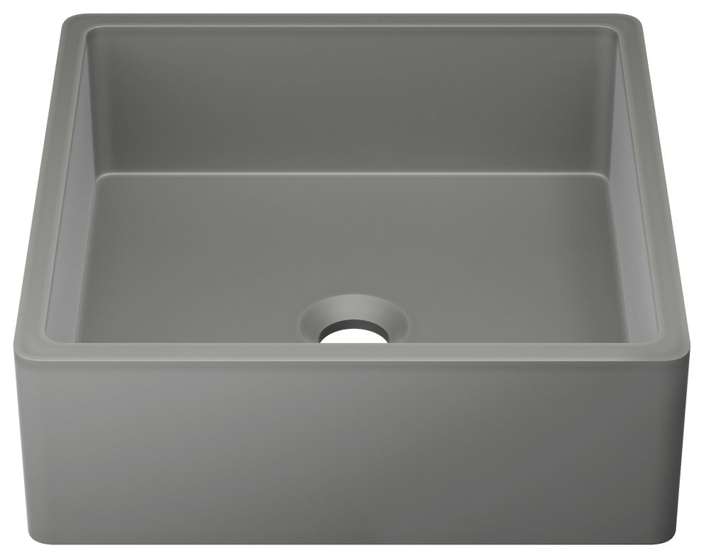 Lisse 15" Square Concrete Vessel Bathroom Sink, Dark Gray