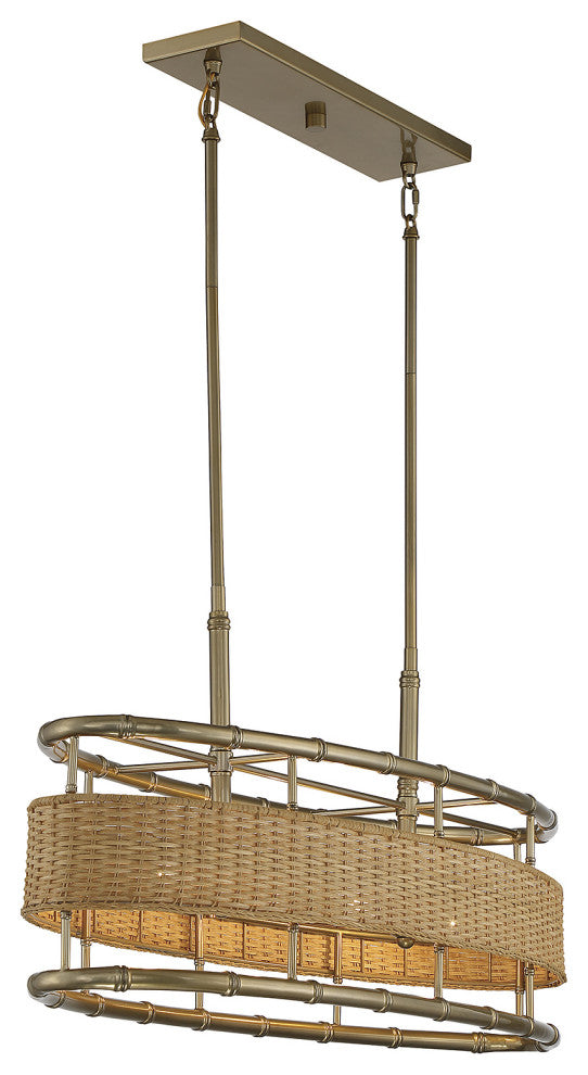 Savoy House Arcadia 4-LT Linear Chandelier 1-7770-4-177 - Warm Brass W/Rattan