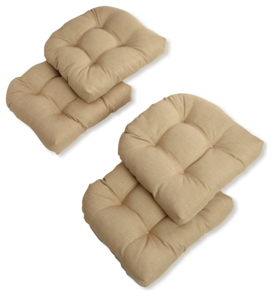 19" U-Shaped Spun Polyester Tufted Dining Chair Cushions, Set of 4, Sandstone