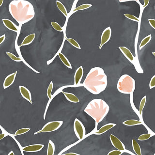 18" Decorative Pillow, Polyester Insert, Caroline Floral Gray Peach