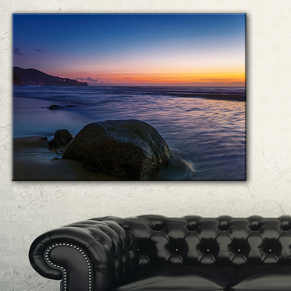 "Dark Tropical Seashore in Evening" Seascape Art Canvas, 32"x16"