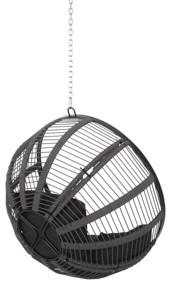 Therese Outdoor/Indoor Rope Weave Hanging Chair With 8 Foot Chain, NO STAND, Gray + Black