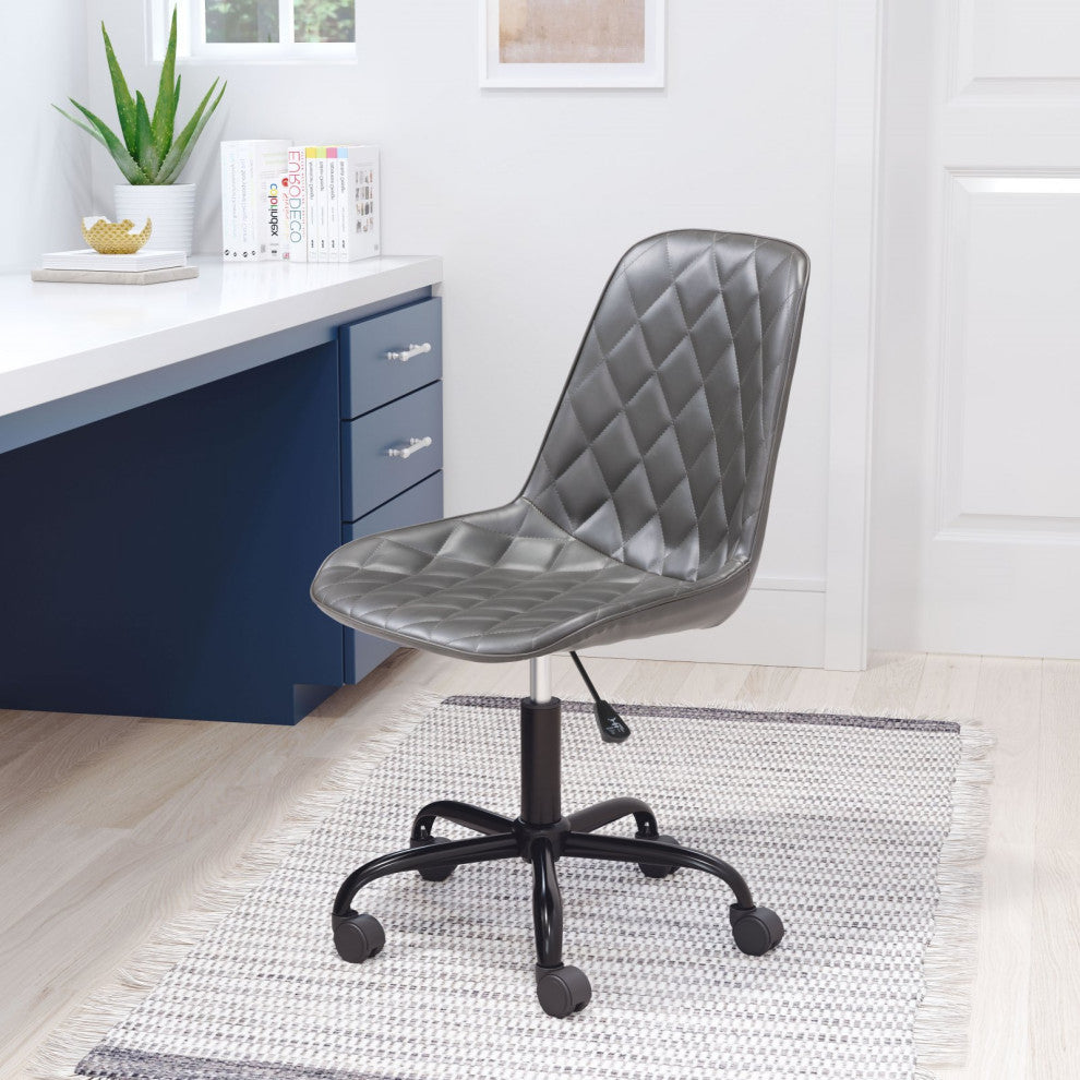 Computer Chair, Faux Vinyl Leather, Steel, Gray, Black, Business Office